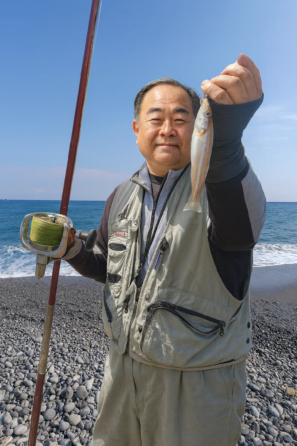 御幸の浜でシロギスの釣果を得た持田