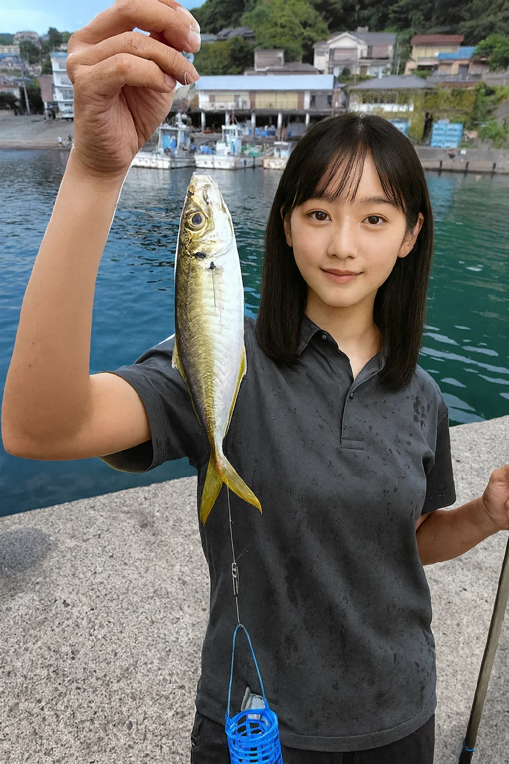 福浦漁港でアジを釣る国生