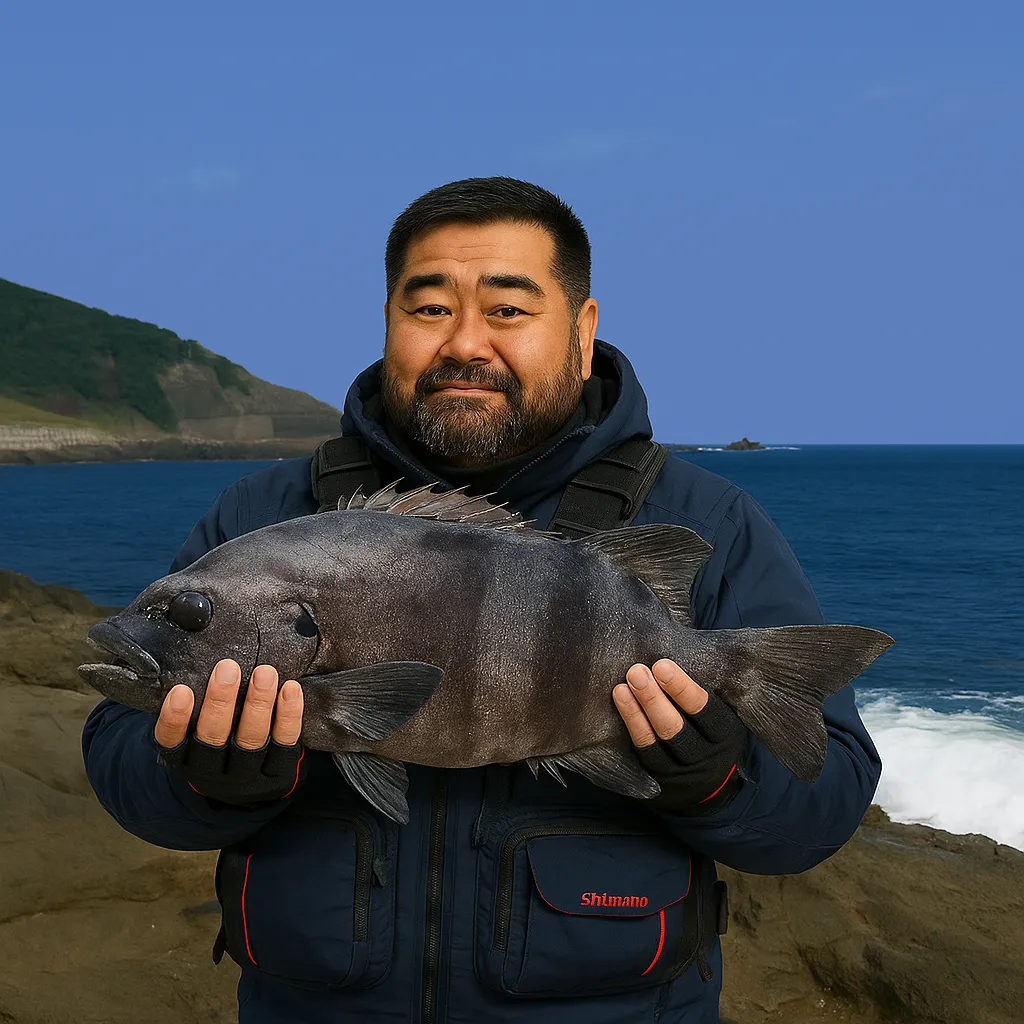 いるか岬でイシダイの釣果を得た楢崎.webp