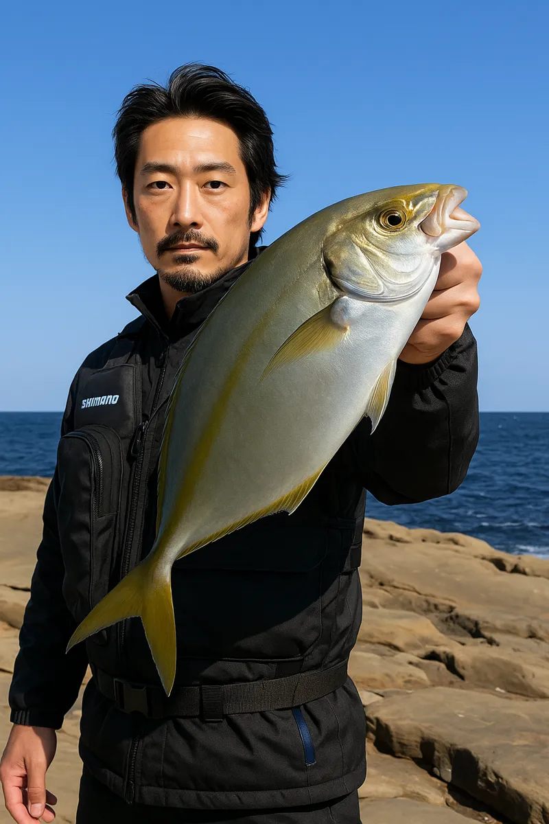 いるか岬でシマアジの釣果を得た佐々木.webp