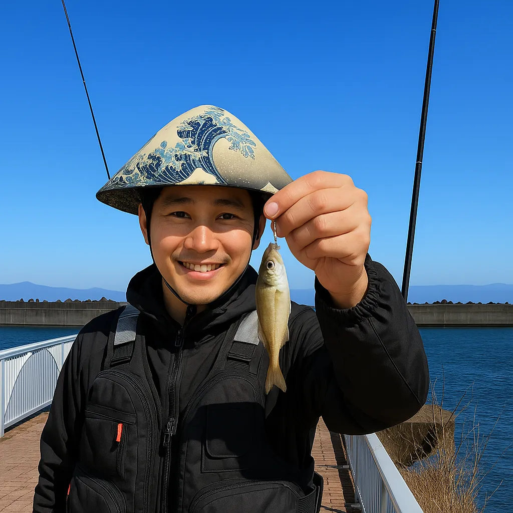 いわきサンマリーナでアジの釣果を得た男性.webp