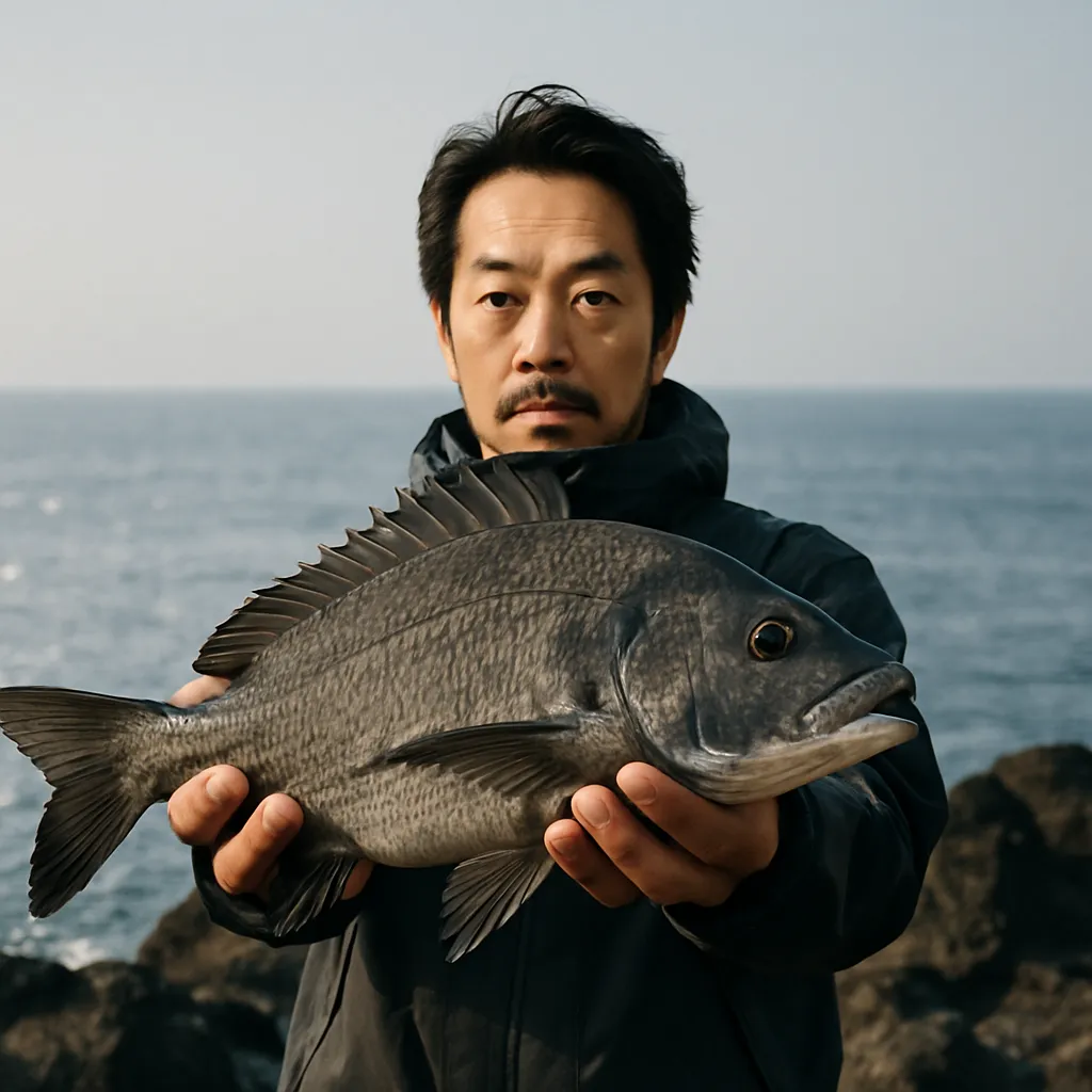 ごんご崎でクロダイの釣果を得た佐々木.webp