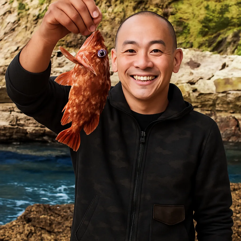 ダグリ岬でアラカブの釣果を得たがんだま君.webp