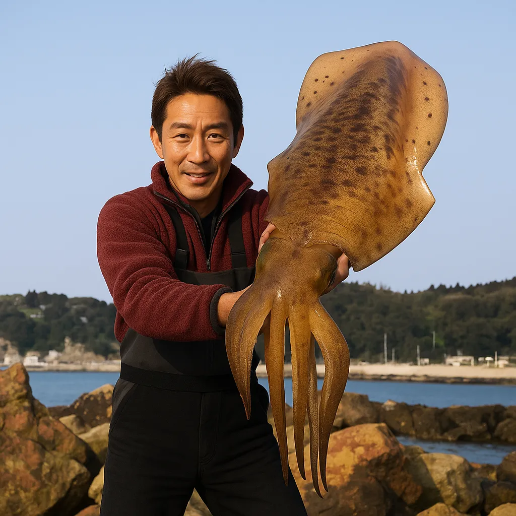 ダグリ岬でミズイカの釣果を得た亀岡.webp