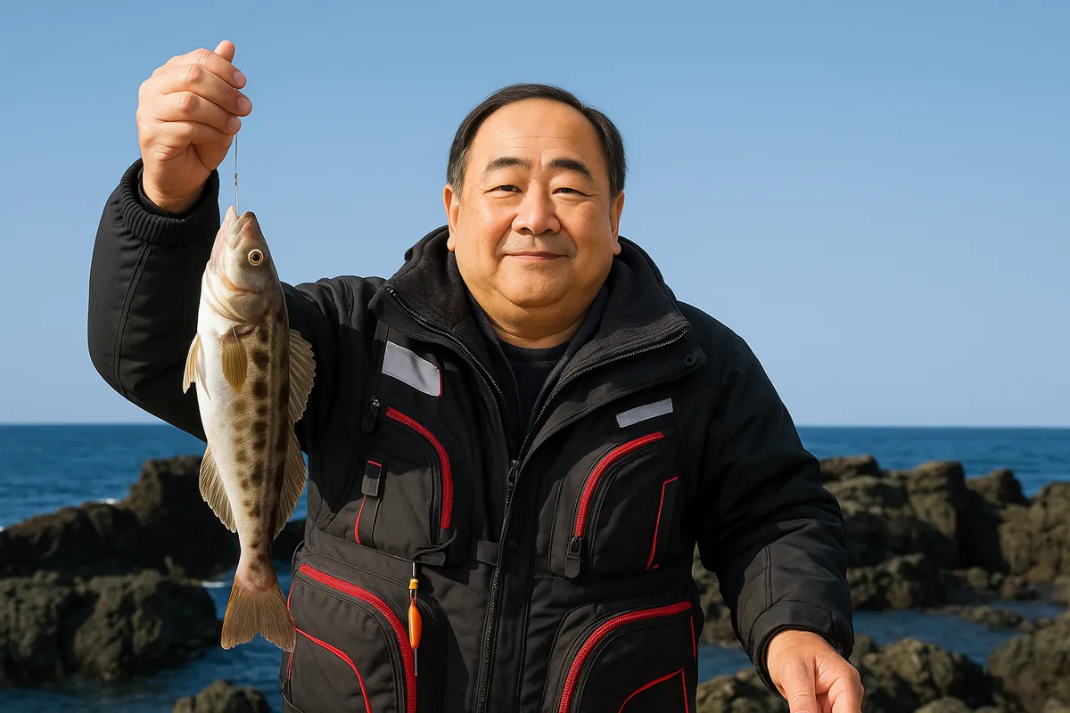 チゴキ崎でホッケの釣果を得た持田.webp