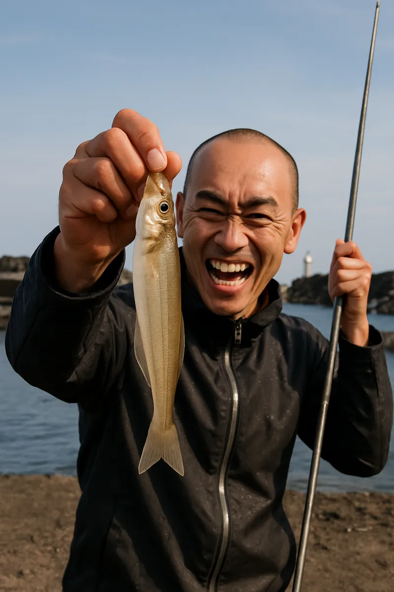 マリンパークねずがせきでシロギスの釣果を得たがんだま君.webp