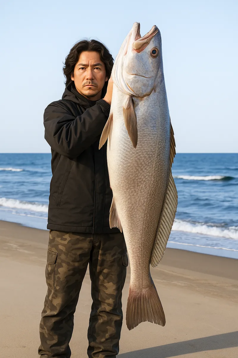 一ツ瀬川河口でオオニベの釣果を得た岸本.webp