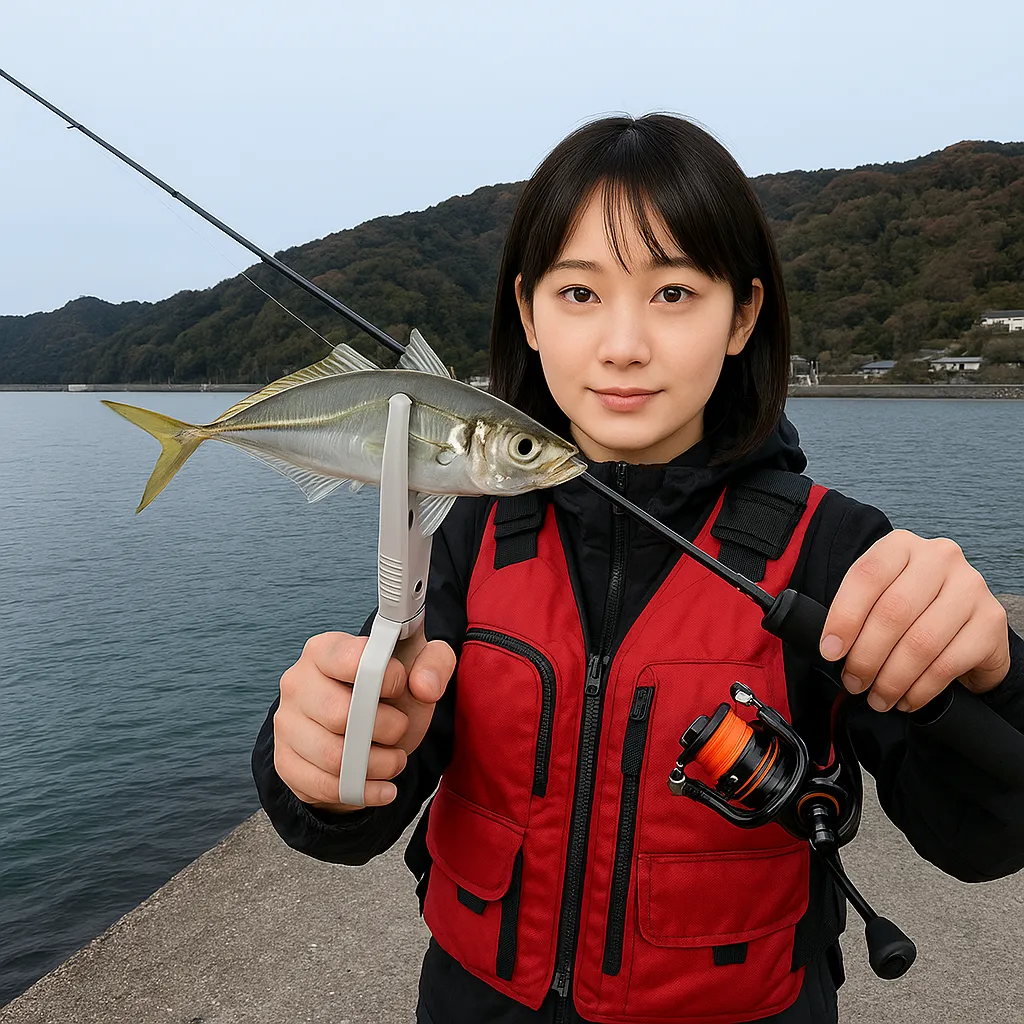 一尺屋下浦港でアジの釣果を得た国生.webp