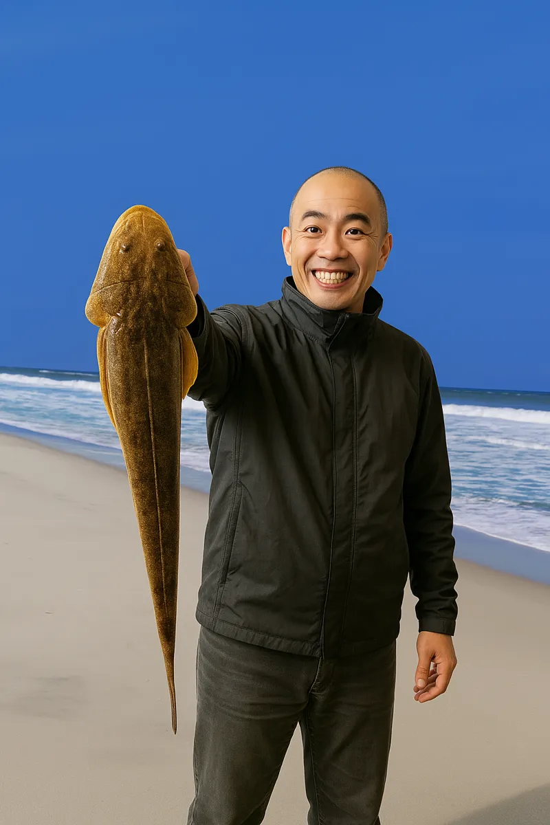 七北田川河口でマゴチの釣果を得たがんだま君.webp