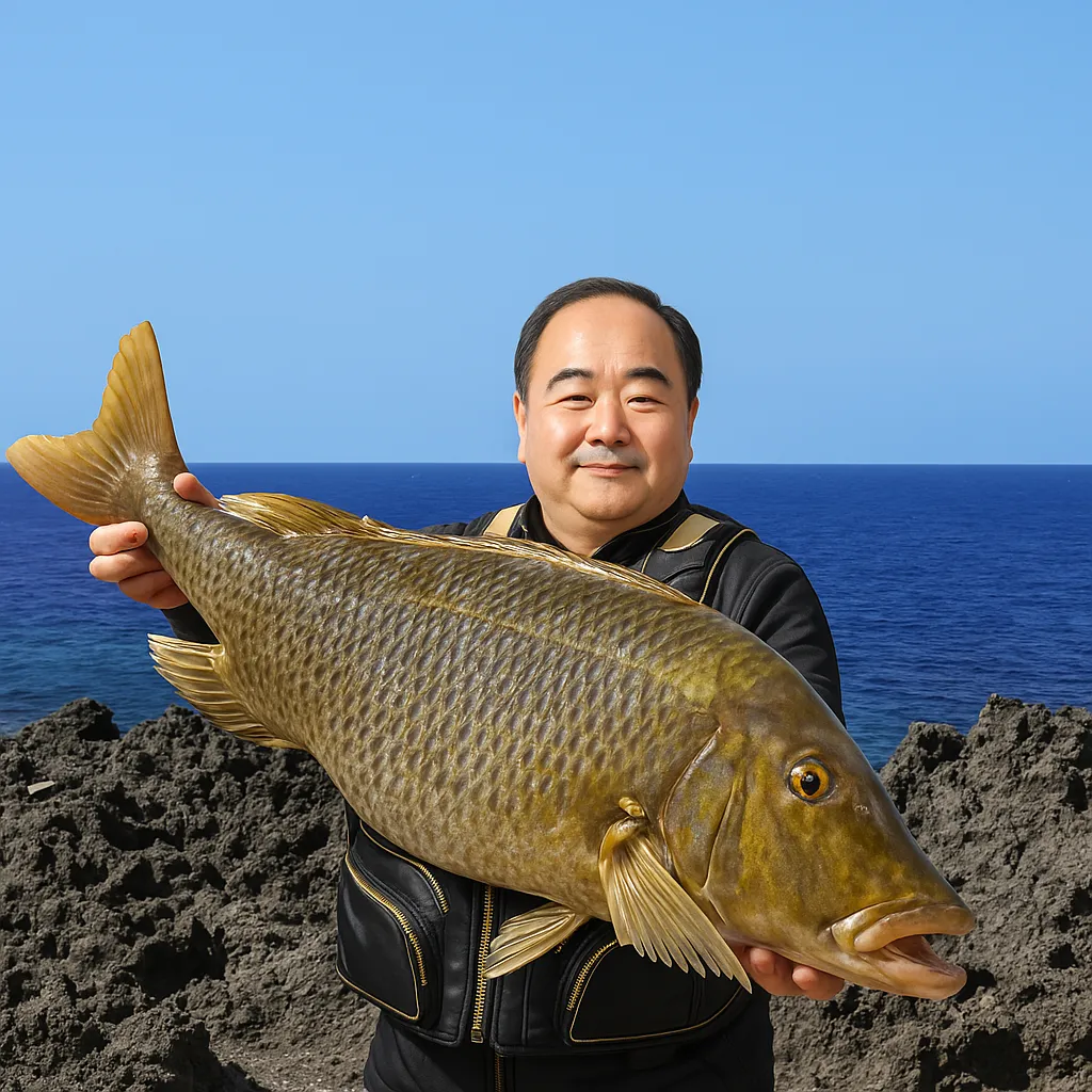 万座毛でタマンの釣果を得た持田.webp