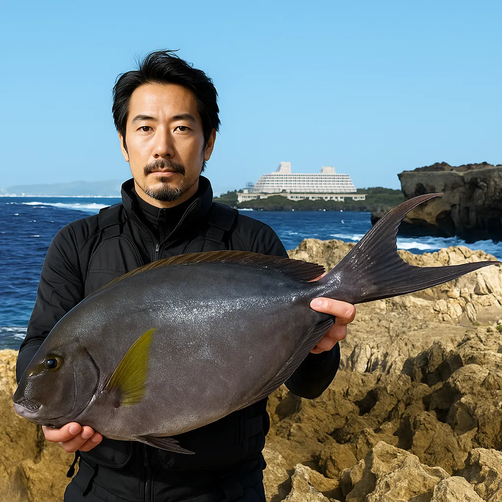 万座毛でトカジャーの釣果を得た佐々木.webp