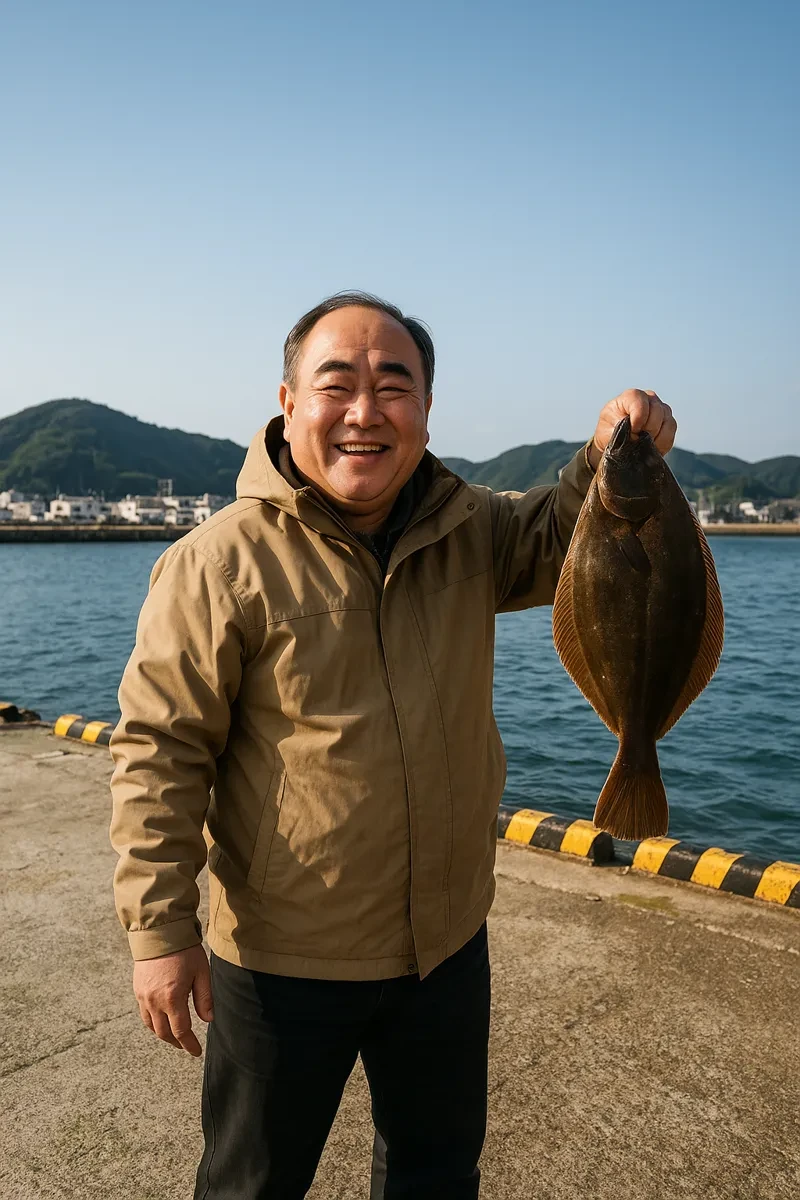 万石浦でカレイの釣果を得た持田.webp