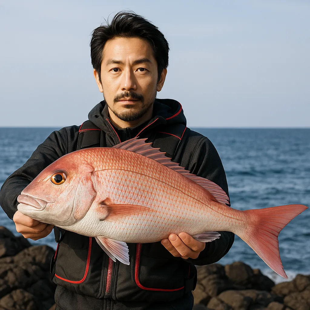 三崎公園でマダイの釣果を得た佐々木.webp