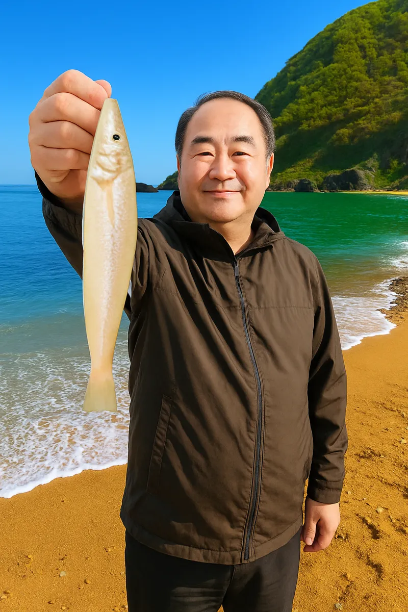 三瀬海水浴場でシロギスの釣果を得た持田.webp