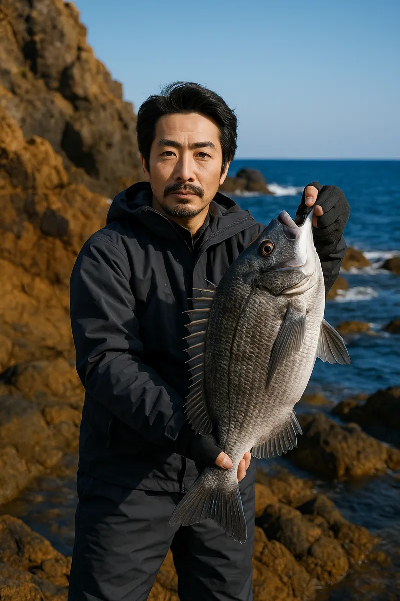 下前漁港でクロダイの釣果を得た佐々木.webp