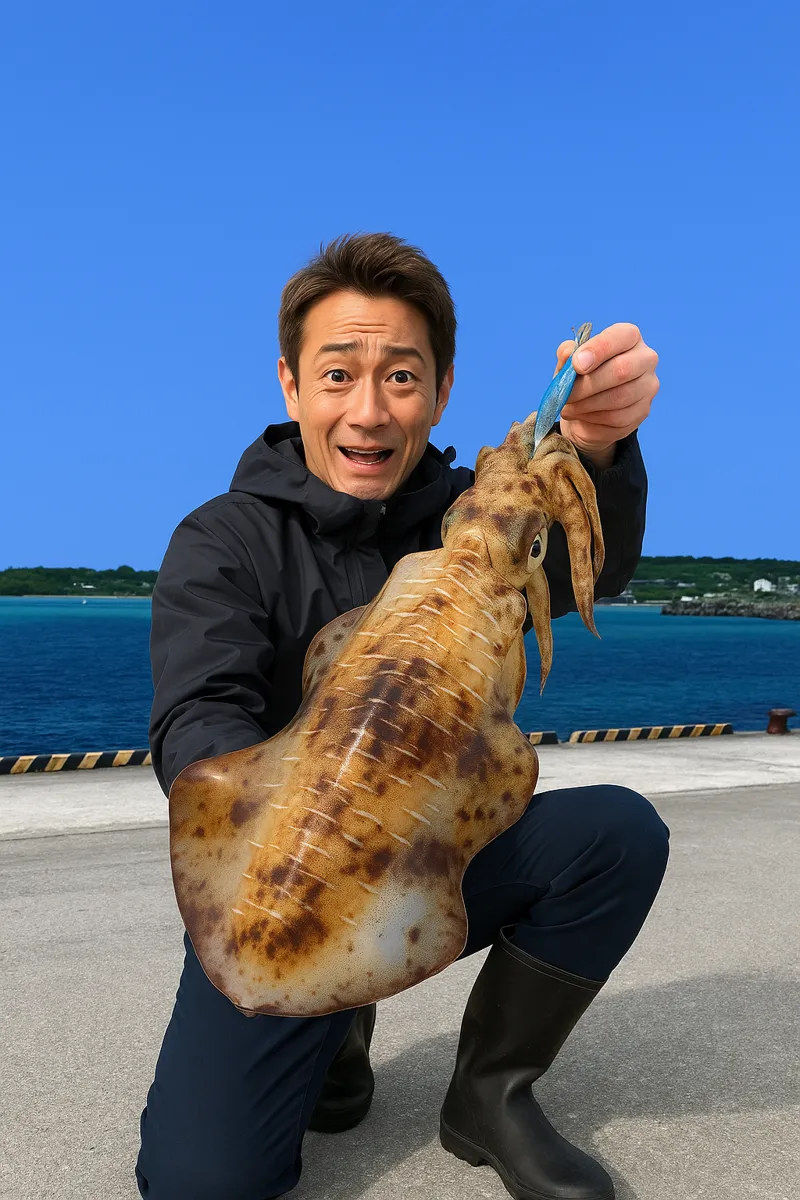 与論島でアオリイカの釣果を得た亀岡.webp