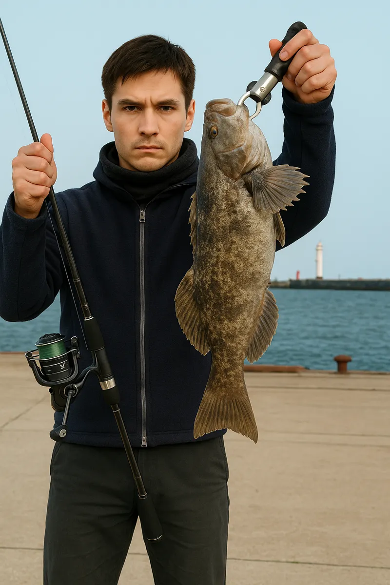 中之作港でアイナメの釣果を得た男性.webp