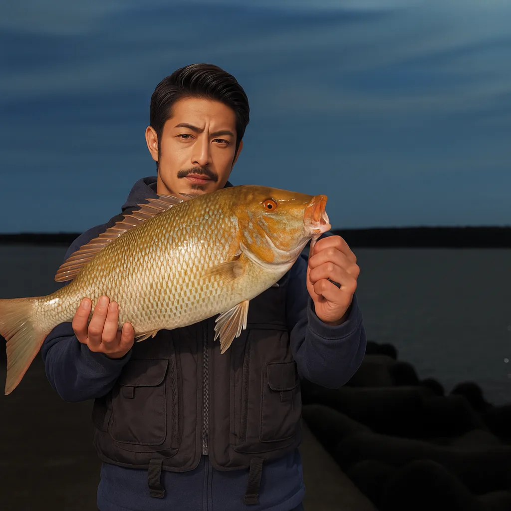 久高島でタマンの釣果を得た広岡.webp