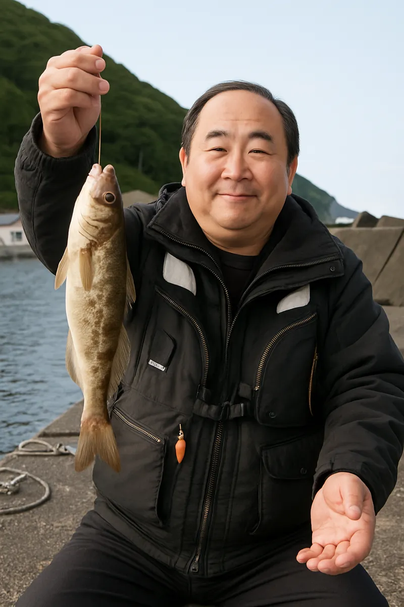 九艘泊漁港でホッケの釣果を得た持田.webp