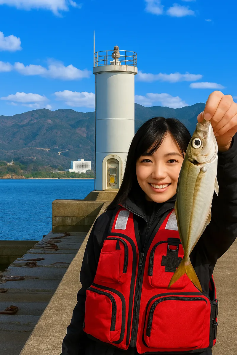 亀川漁港でアジの釣果を得た女性.webp