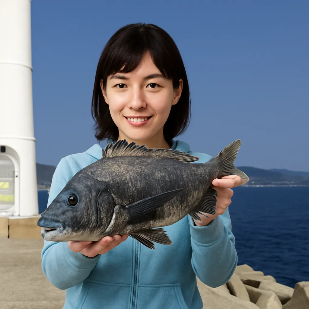 亀川漁港でチヌの釣果を得た女性..webp