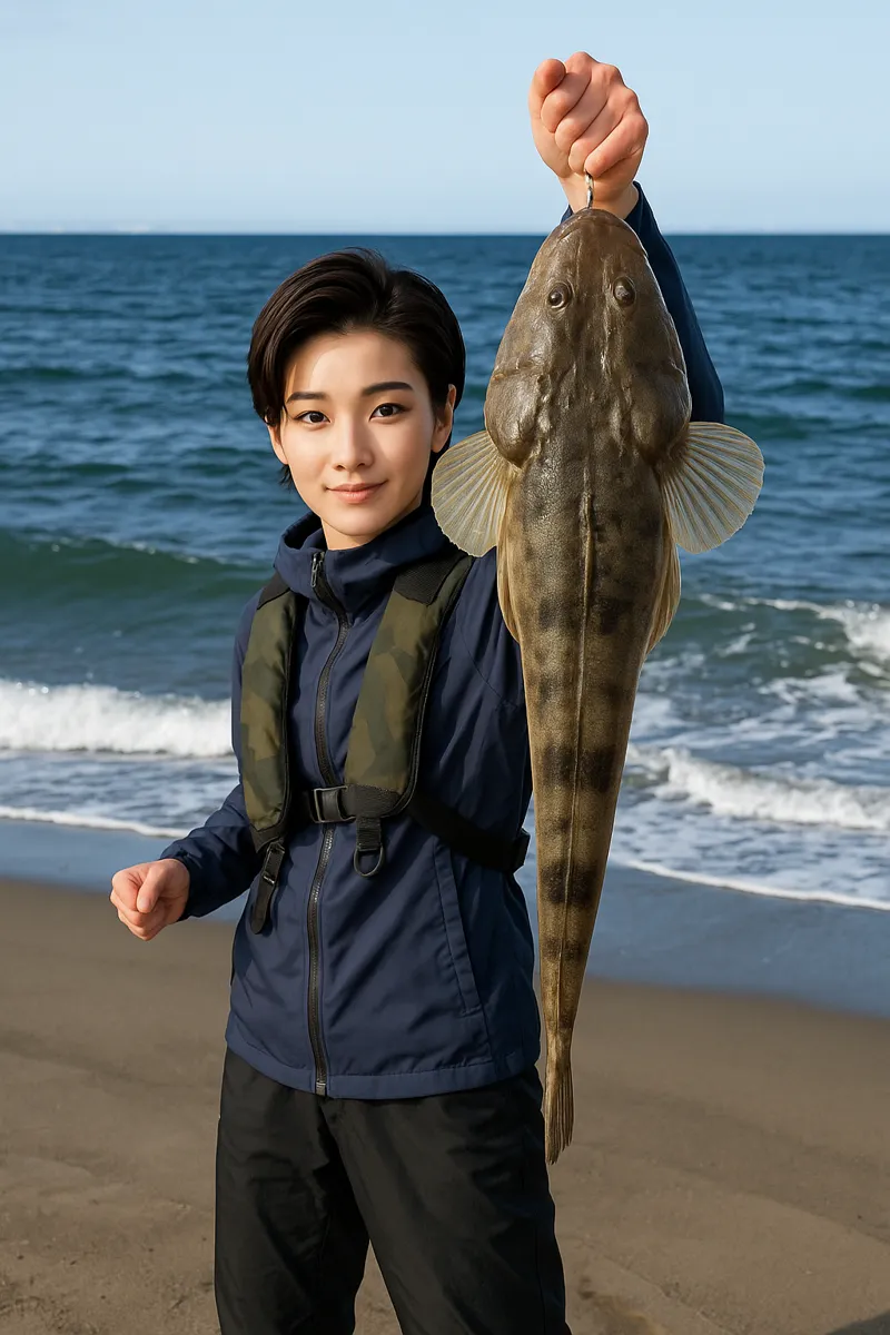 二の倉海岸でマゴチの釣果を得た佐伯.webp