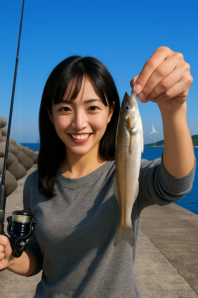 五里合漁港でシロギスの釣果を得た国生.webp