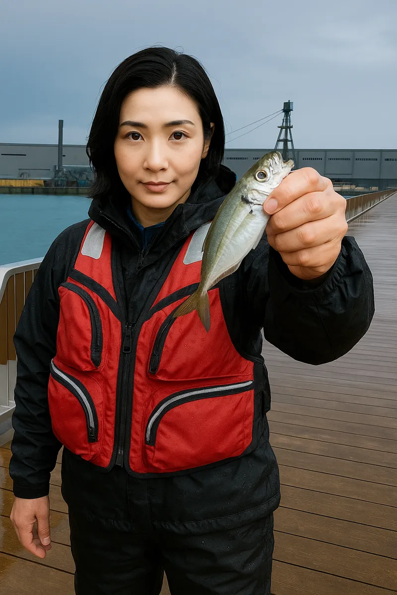 仙台港でアジの釣果を得た八重田.webp