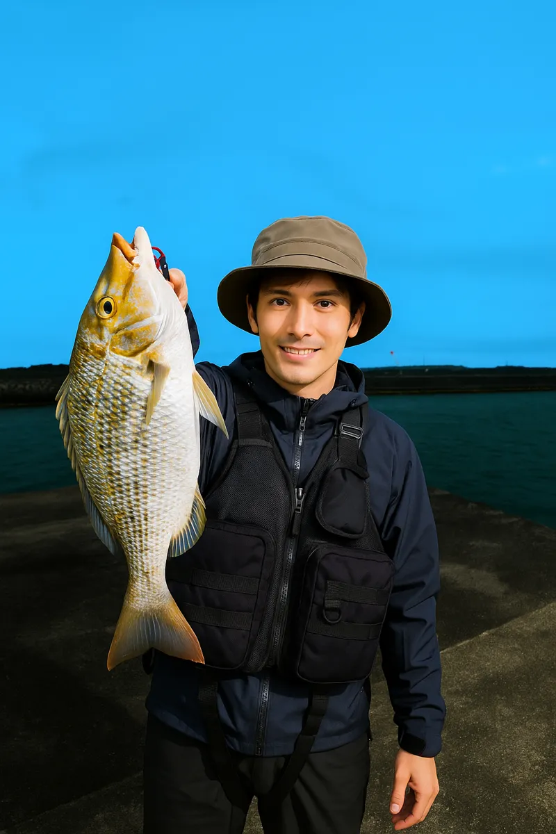 仲伊保漁港でタマンの釣果を得た久良木.webp