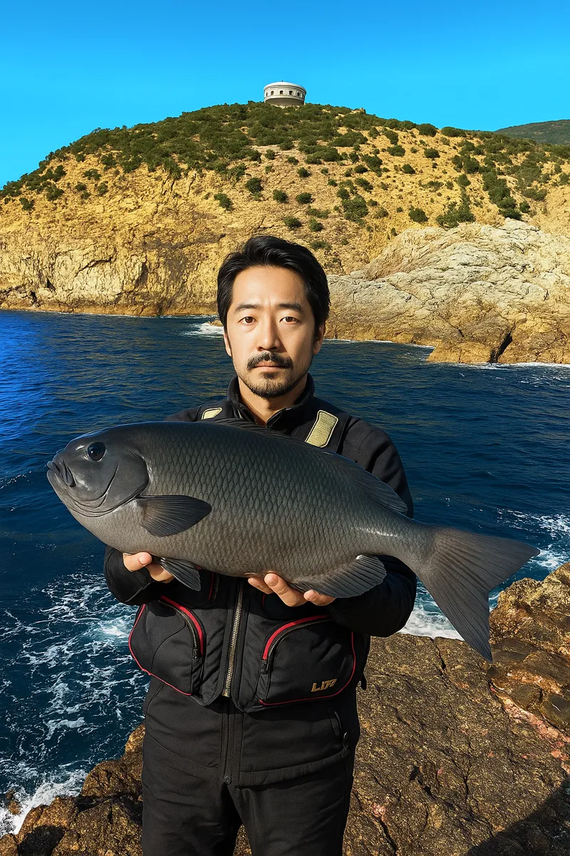 佐多岬でオナガメジナの釣果を得た佐々木.webp