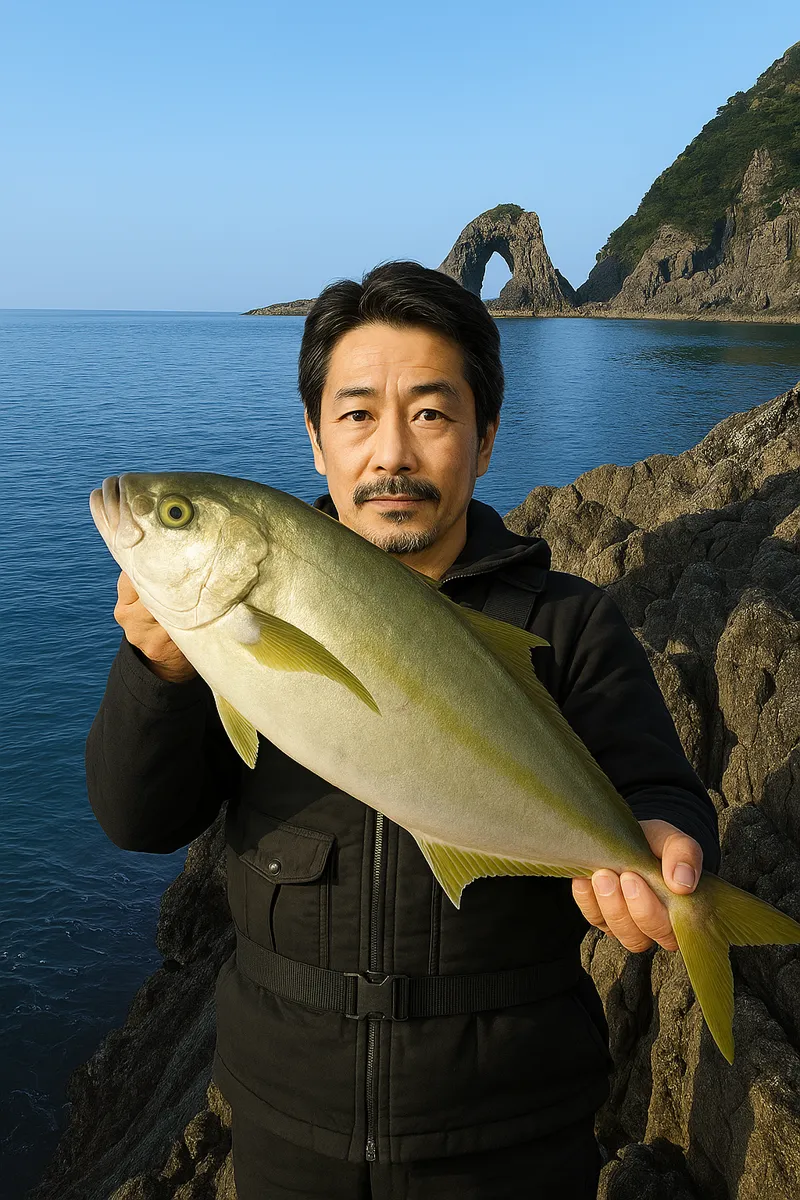 佐多岬でシマアジの釣果を得た佐々木.webp