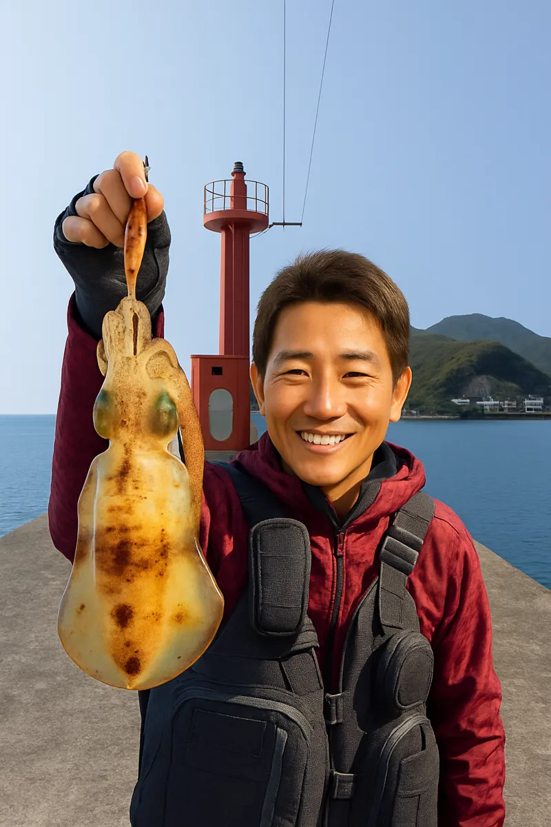 佐賀関港でアオリイカの釣果を得た亀岡.webp