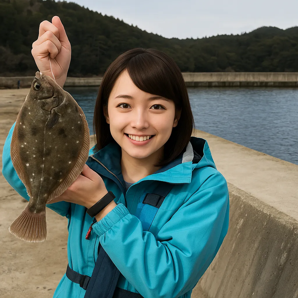 侍浜漁港でカレイの釣果を得た西岡.webp