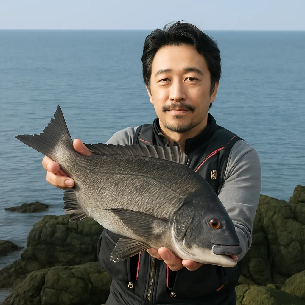入道崎でクロダイの釣果を得た佐々木.webp