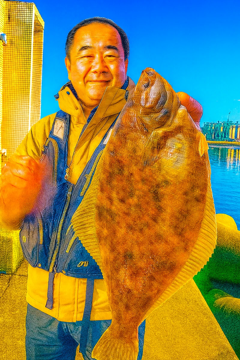 八戸港でマコガレイの釣果を得た持田.webp