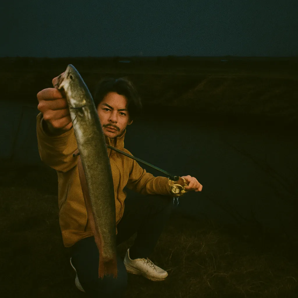 八郎潟でナマズの釣果を得た澤田.webp