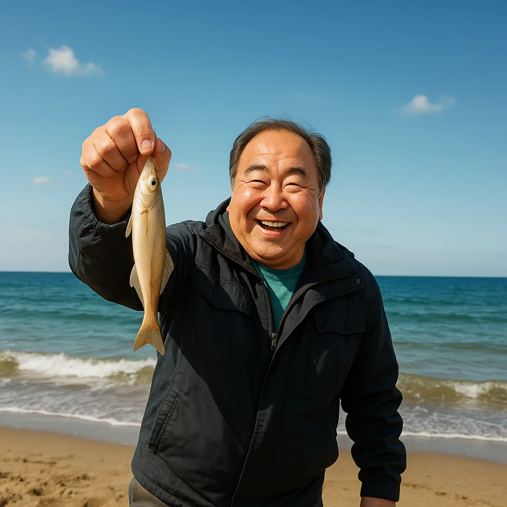 出来島海岸でシロギスの釣果を得た持田.webp