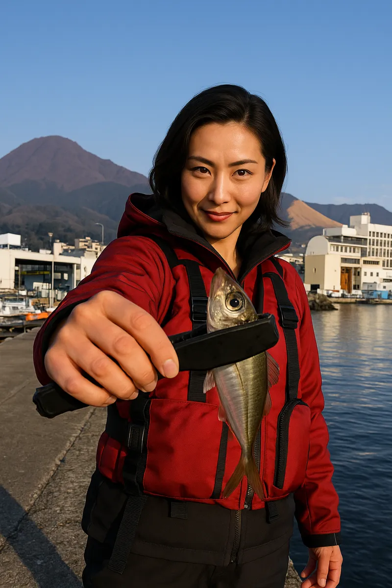 別府楠港でアジの釣果を得た八重田.webp