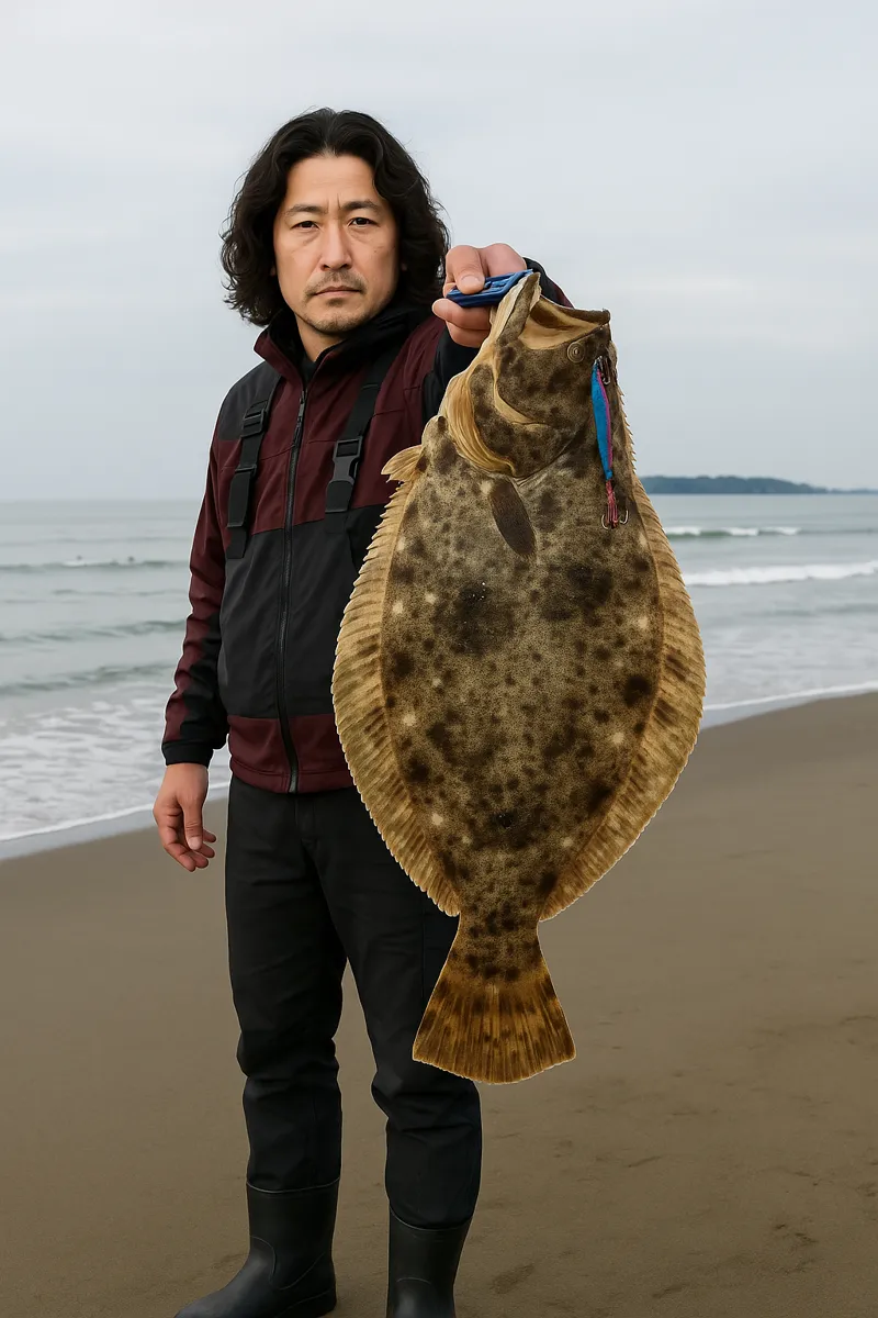 加江田川河口でヒラメの釣果を得た岸本.webp