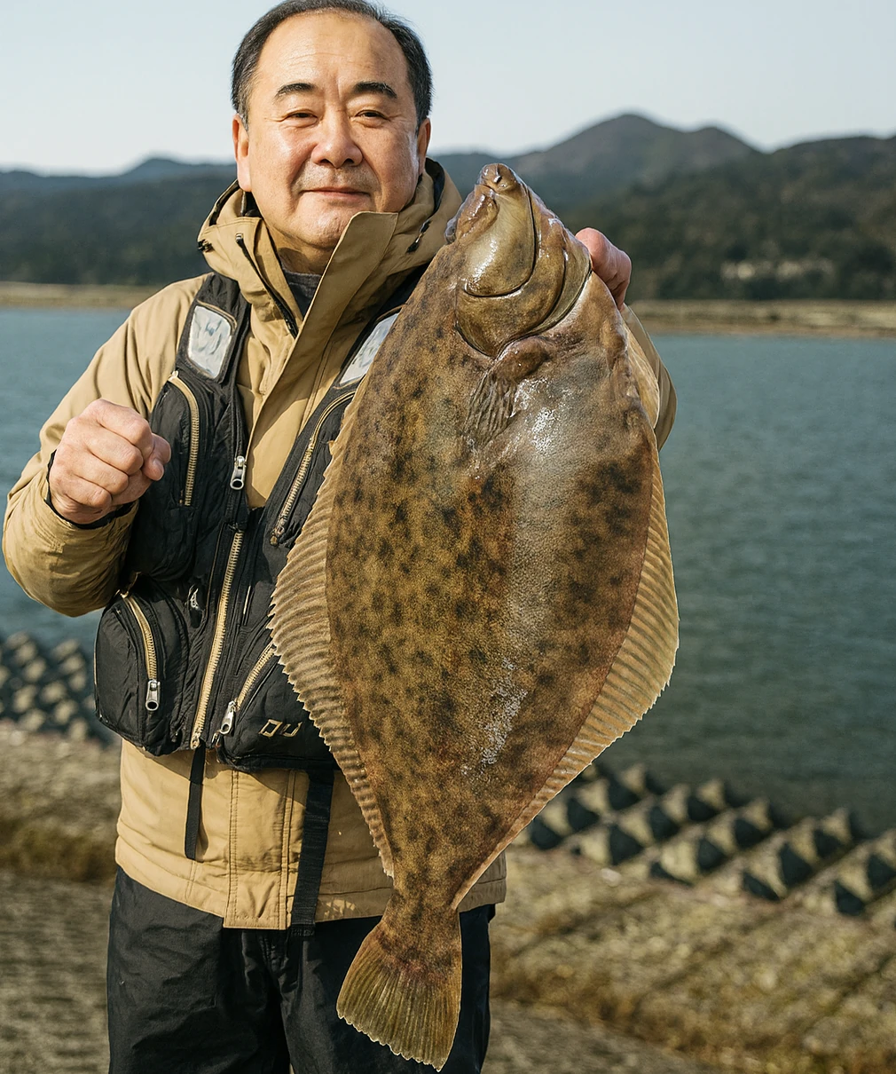 北上川河口でカレイの釣果を得た持田.webp