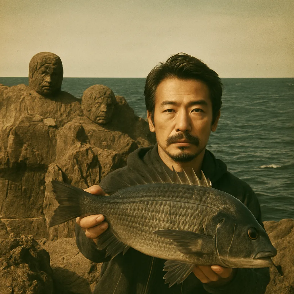 十六羅漢岩でクロダイの釣果を得た佐々木.webp