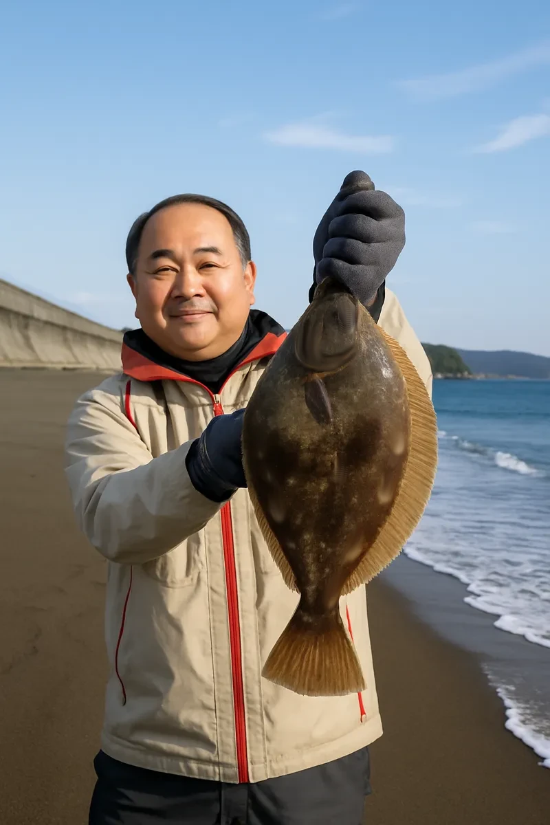 十府ケ浦で投げ釣りの釣果を得た持田.webp