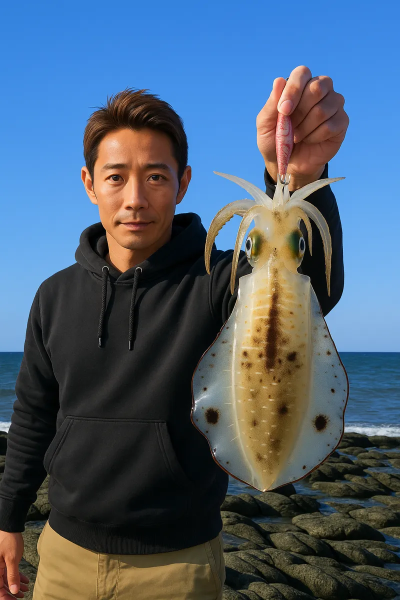 千畳敷海岸でアオリイカの釣果を得た亀岡.webp