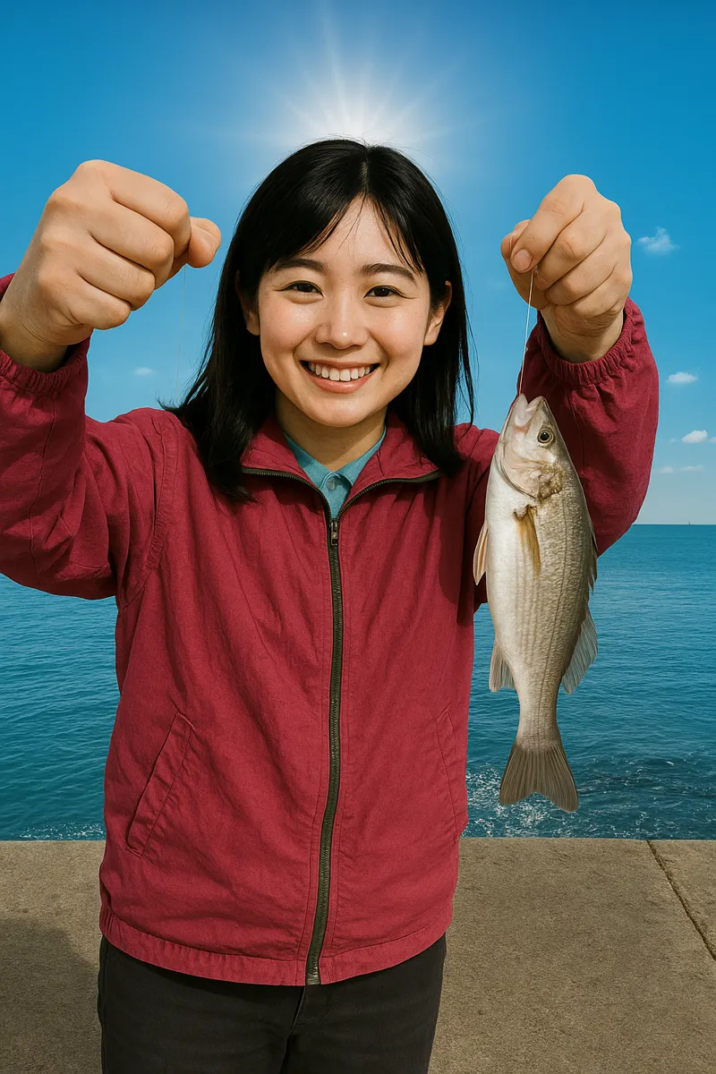 吉田花渕漁港でイシモチの釣果を得た黒川.webp