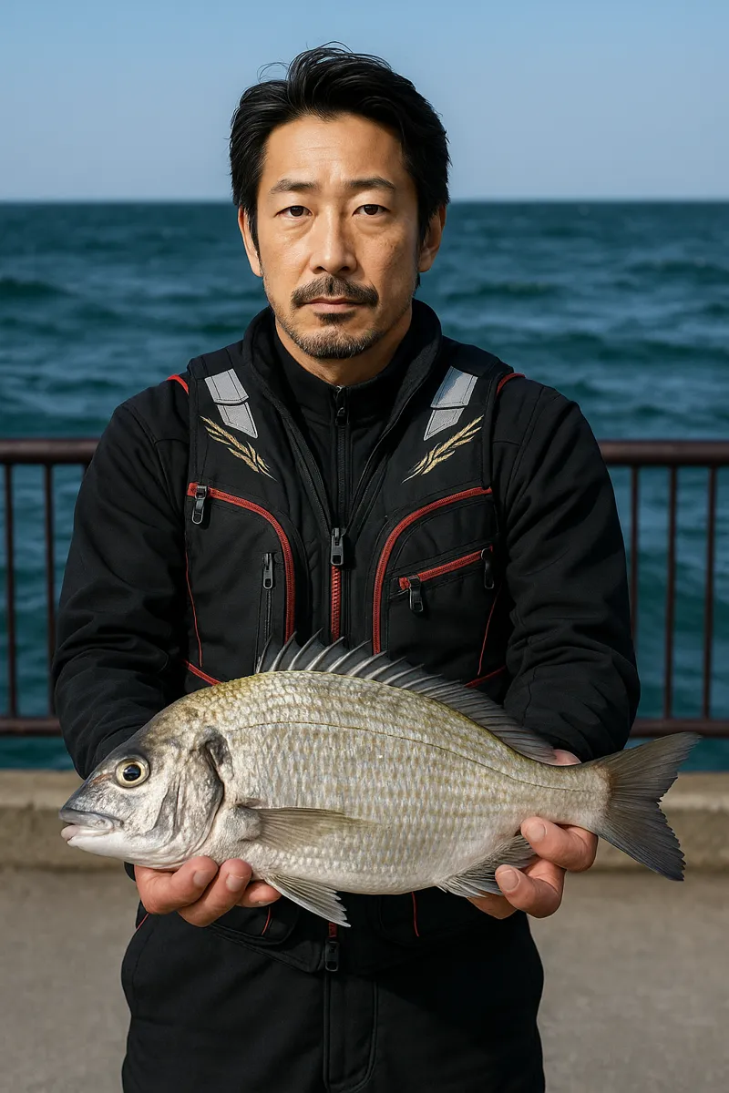 名護漁港でチヌの釣果を得た佐々木.webp
