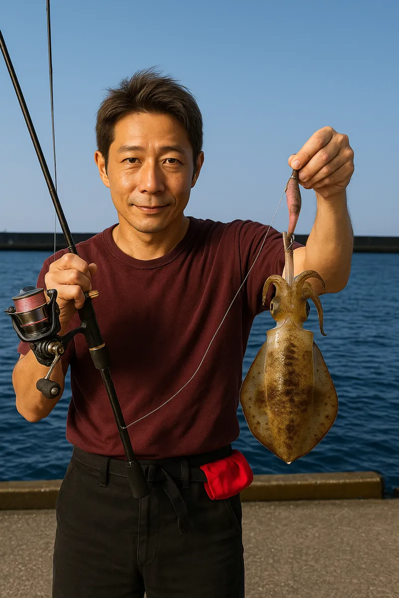 吹浦漁港でアオリイカの釣果を得た亀岡.webp