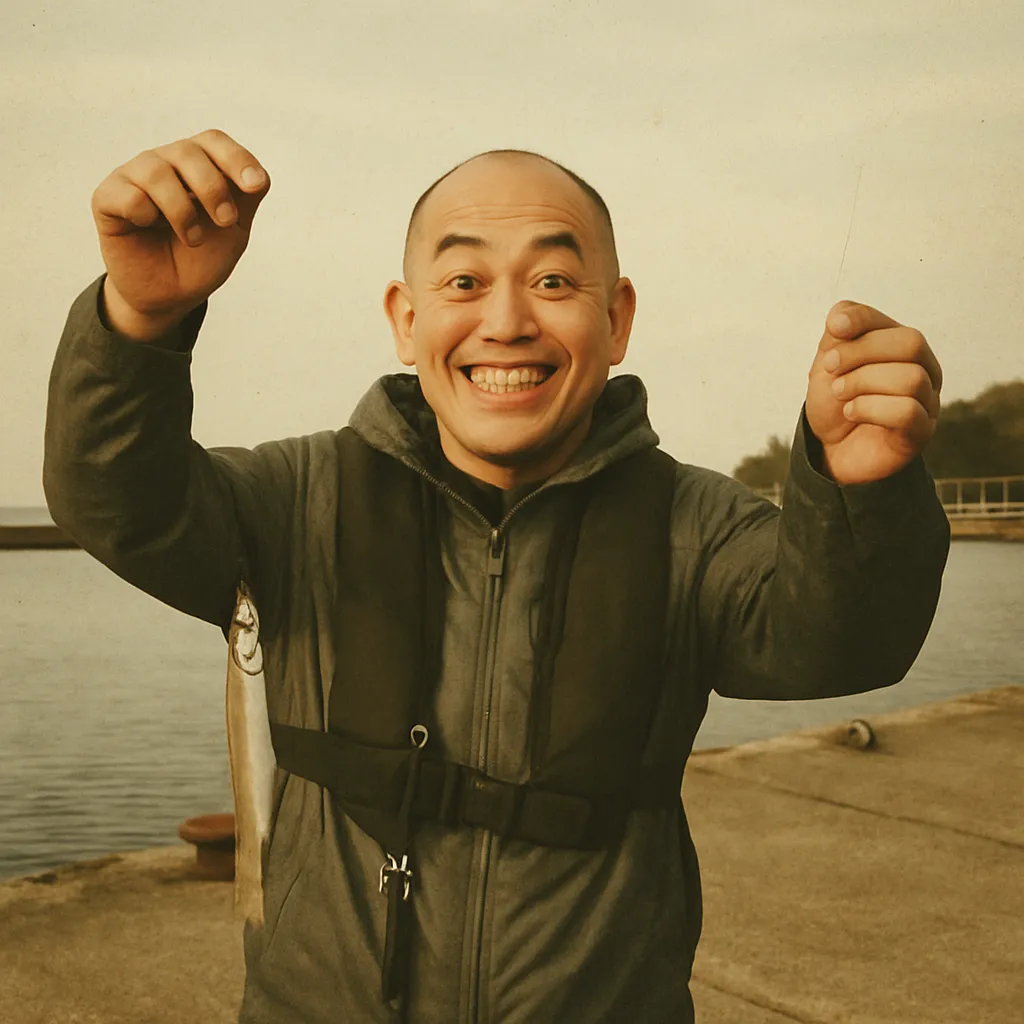 吹浦漁港でシロギスの釣果を得たがんだま君.webp