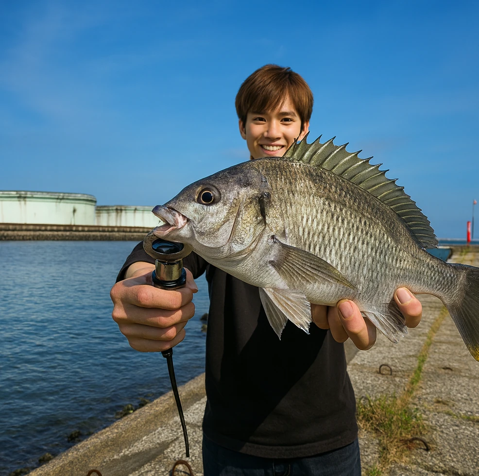 喜入新港でキビレの釣果を得た久良木.webp