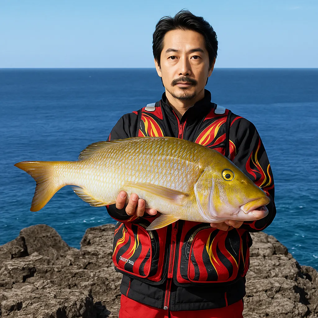 喜屋武岬でタマンの釣果を得た佐々木.webp