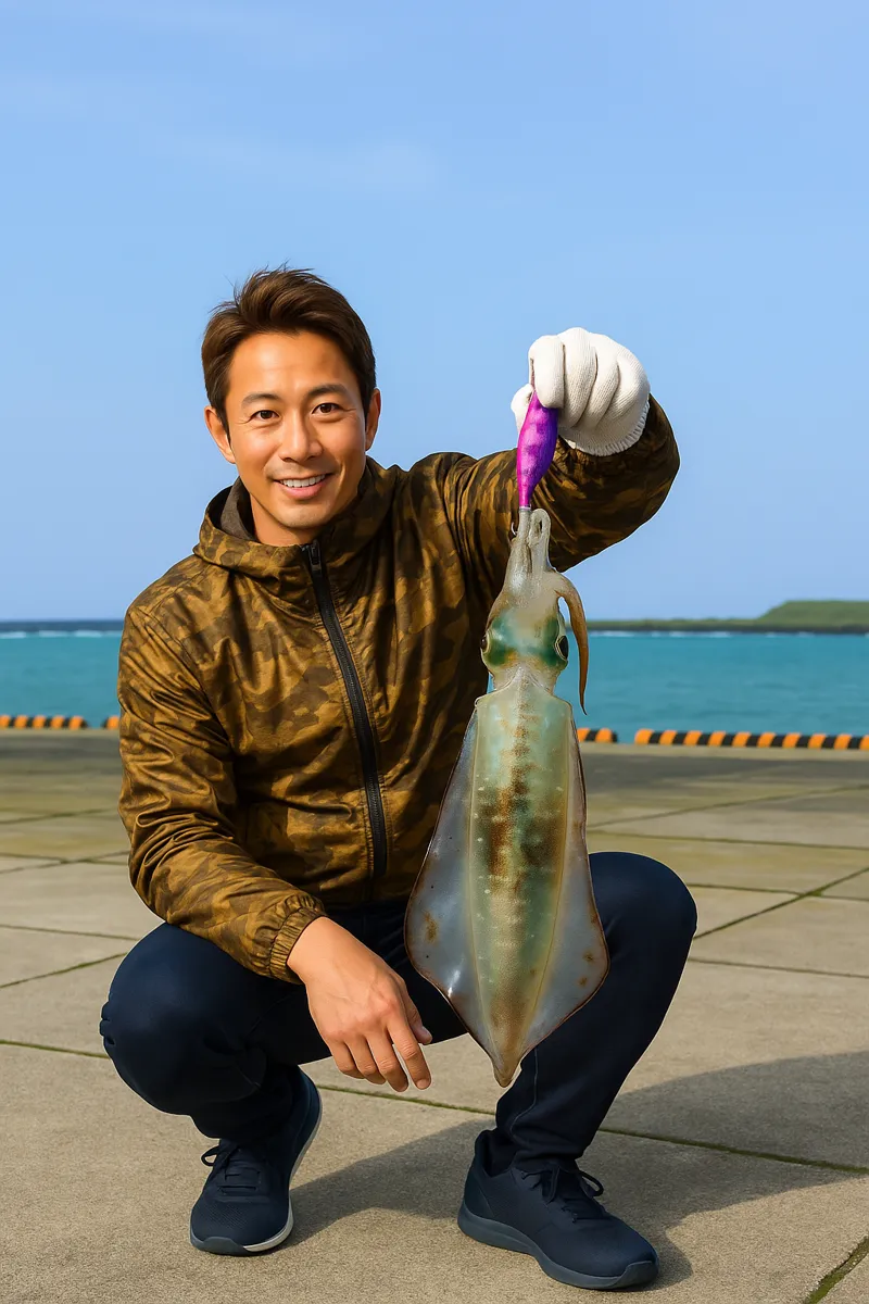 喜界島でアオリイカの釣果を得た亀岡.webp